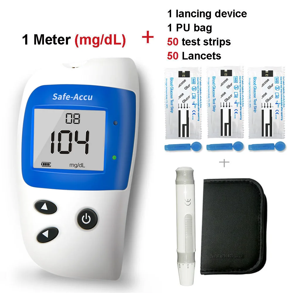 Sinocare Safe-Accu2 mg/dL mmol/L измеритель уровня глюкозы в крови тест er Kit глюкометр с тестовыми полосками скарификатор; сахар в крови монитор - Цвет: mg dL meter kit 50