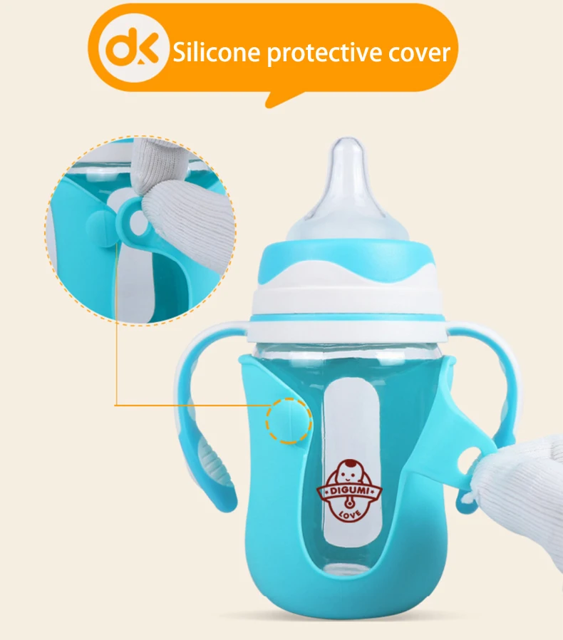 DIGUMI детская стеклянная бутылка для комления молоком детская питьевая вода соломенная ручка детская чашка Силиконовая Защитная крышка анти-осень BPA бесплатно