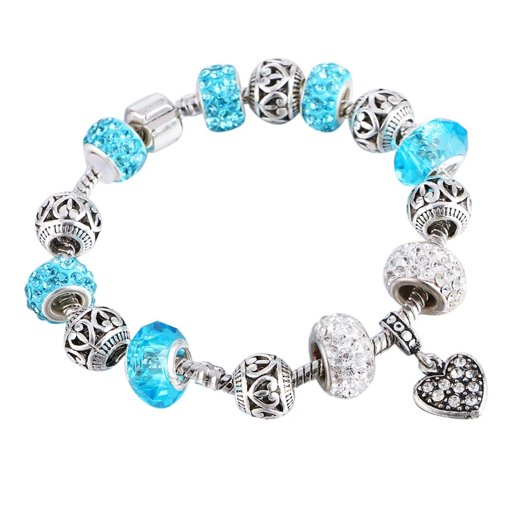 2016 New alloy love charm bracelets DIY crystal beads Fit original 925 ...