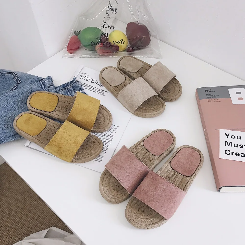 

Solid Candy color women's summer shoes brand brief open toe sandals knitted soft bottom student slipper flat heel beach slides