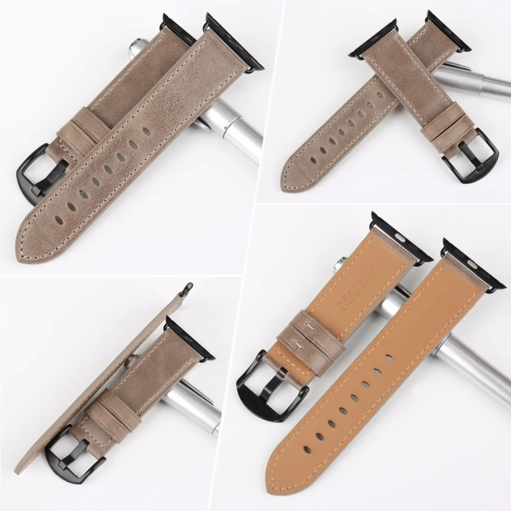Ремешок сменный MAIKES из натуральной кожи для Apple Watch Band 44 мм 40 42 38 Series 4 3 2 1 iWatch 6