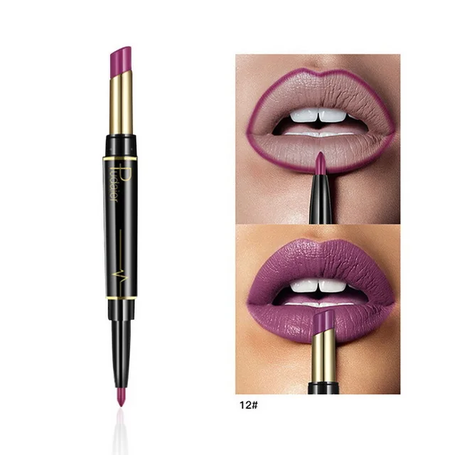 Pudaier, двухсторонняя косметика для губ помада, карандаш, сексуальный, 16 цветов, водостойкий, стойкий, фиолетовый оттенок, помада для губ, красота, матовый карандаш - Цвет: 12