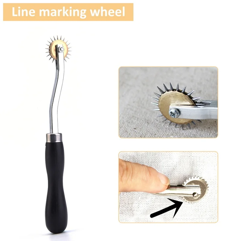 

DIY Leather Paper Cloth Craft Kit Over stitch Line Marking Wheel Gear Roulette Spacing Sewing Tool Roulette With Wood Handle