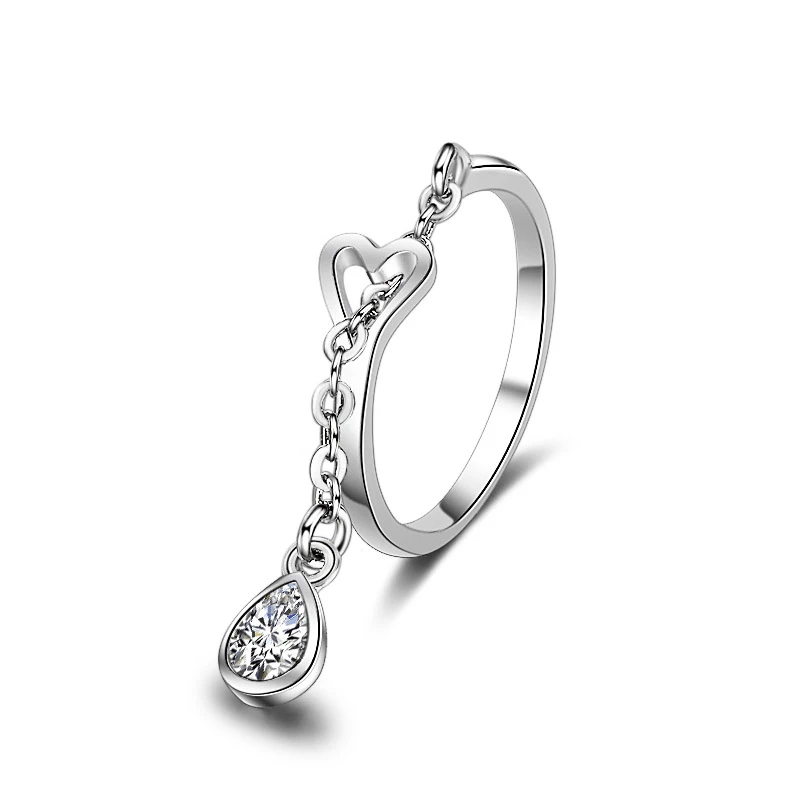 

2019 Fashion Austria Crystal Rings for Women White Gold Color Heart with AAA Zirconia Water Drop Open Finger Rings Party Jewelry