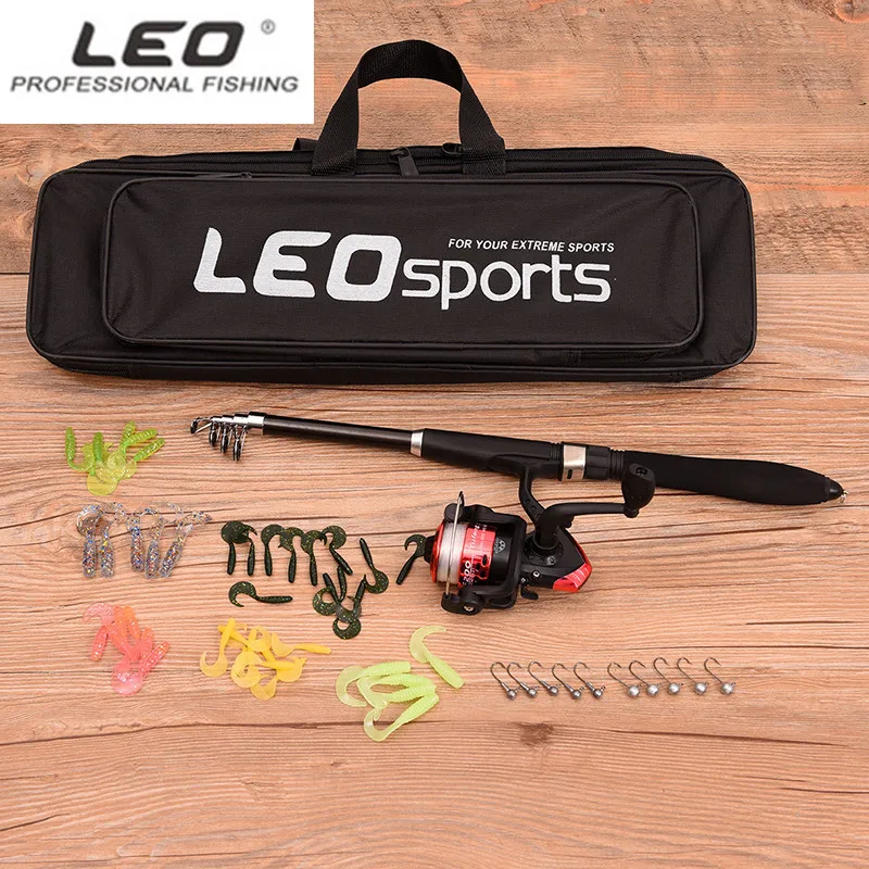 

LEO Telescopic Sea Fishing Rod Spinning Reel Set Fishhooks Soft Lures Complete Set Fishing Rod Combo with Travel Fishing Bag