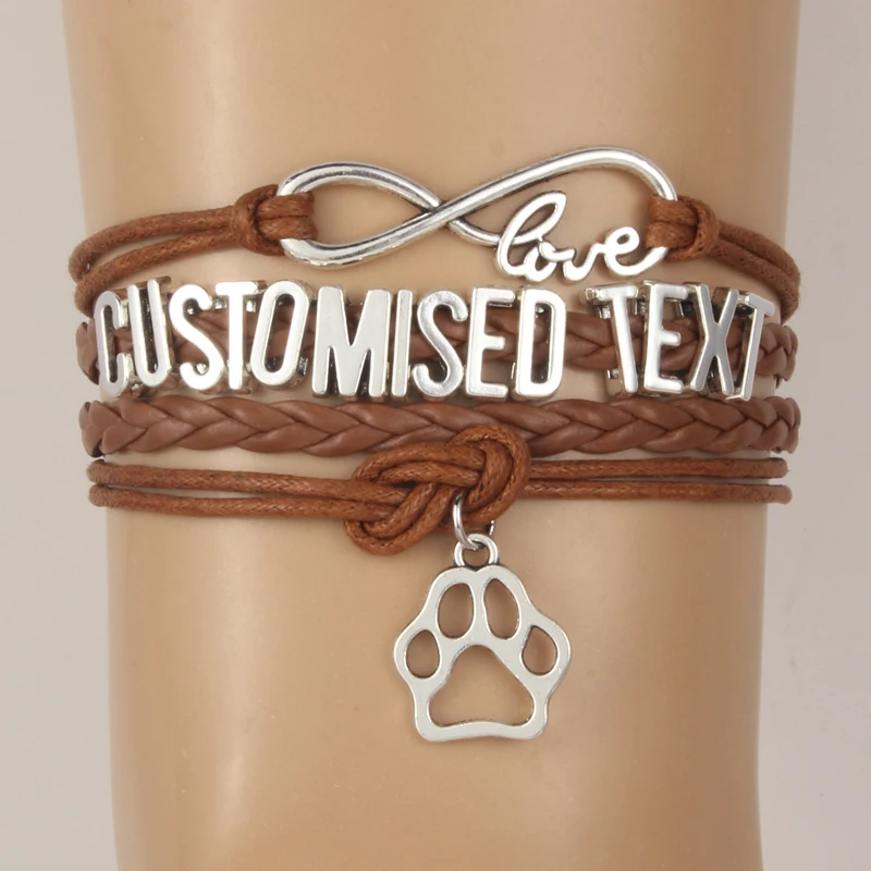 

NCRHGL Infinity Love CUSTOMISED TEXT Bracelet Heart Dog Paw Charm Leather Bracelets Jewelry For Women Men Handmade Drop Shipping