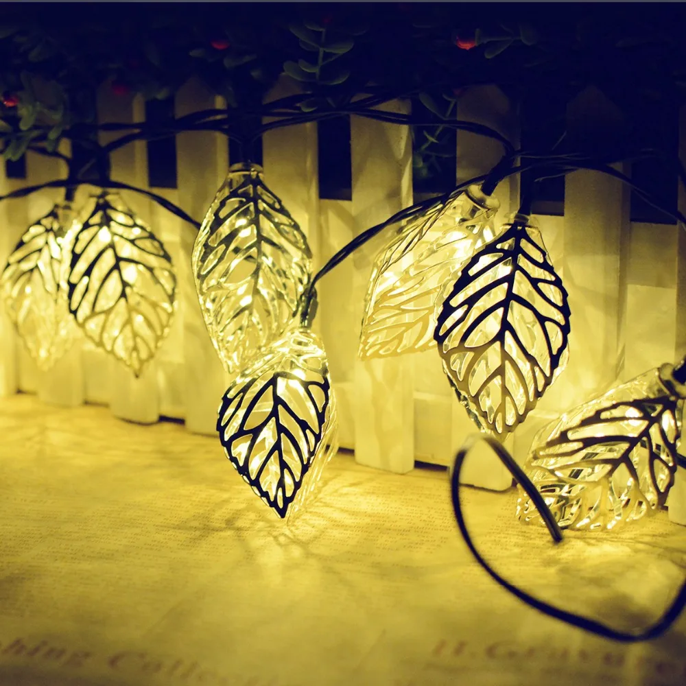 20LED Солнечный железные листья гирлянда для использования вне помещения водонепроницаемые праздничные декорации праздничное освещение