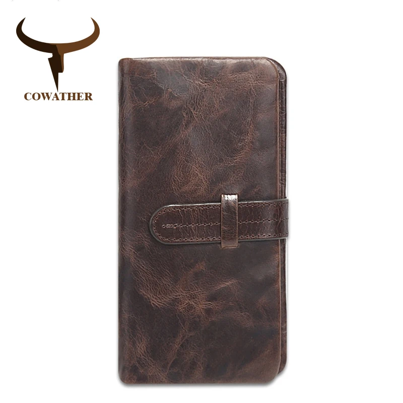 COWATHER 2017 New fashion cow genuine leather mens wallets for men,long style design wallet carteira masculina original brand