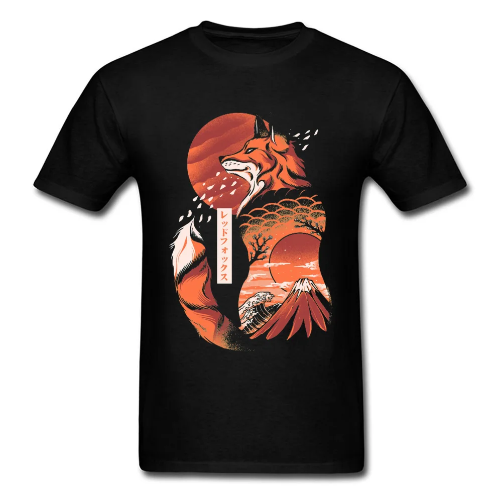 Men's Dominant Simple Style Tops & Tees Round Collar Lovers Day 100% Cotton T Shirt Funny Short Sleeve Japanese-Fox Tees Japanese-Fox black
