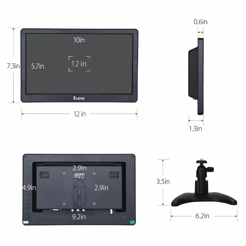 EYOYO H1116 12 &quotЖК монитор безопасности HD 1366x768 ips с HDMl BNC кабелем Аудио Видео дисплей