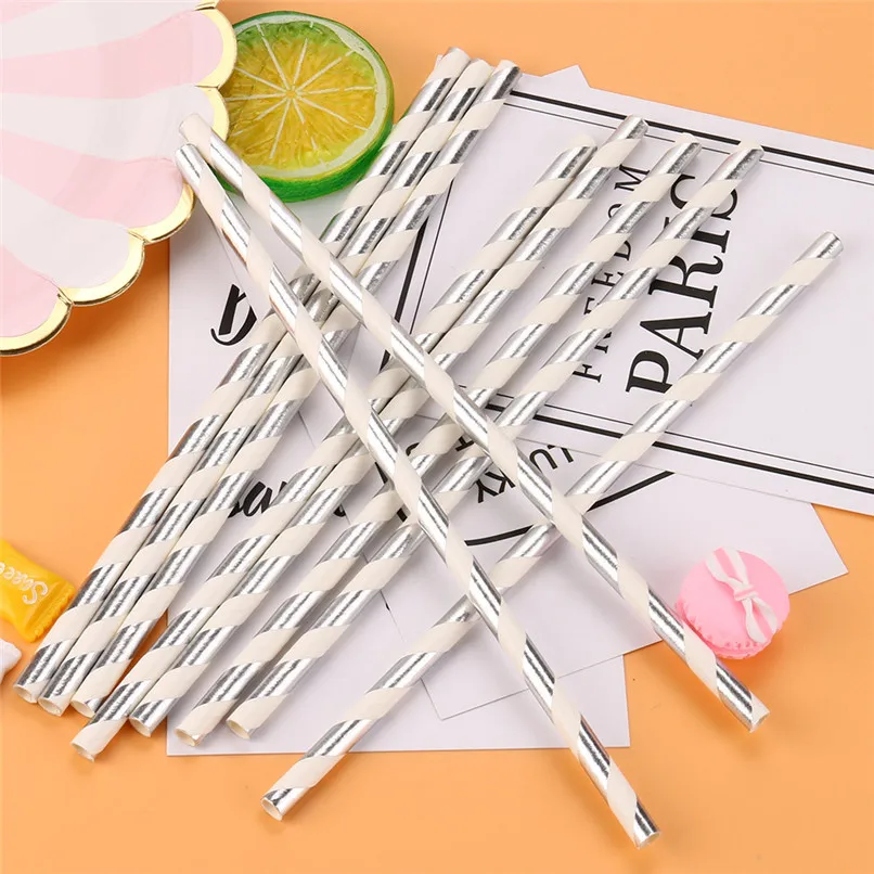 

25PCS Silver Drink Paper Straws Wedding Birthday Party Decorative Supplies Wholesale Free Shipping 30RH29