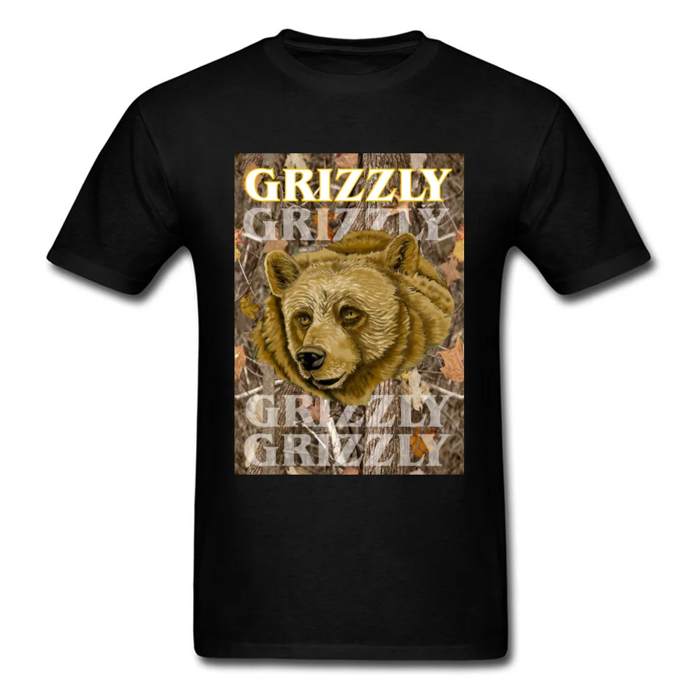 Grizzly T-Shirt Short Sleeve Casual Brand Men Thanksgiving Day Tops Shirts Casual Top T-shirts Round Collar Cotton Grizzly black