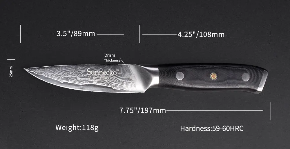 SUNNECKO Премиум 3,5 дюймов нож для очистки овощей Ножи 73 слоев Дамаск Сталь острое лезвие Кухня ножи G10 шлифовальная ручка нож для резки фруктов