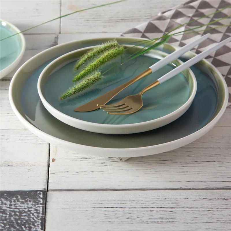 

Stylish Dinner Plate Food Tray Round Dish Dinnerware Steak Salad Delica Western Food Plate Ceramic Breakfast Food Tray 1pcs