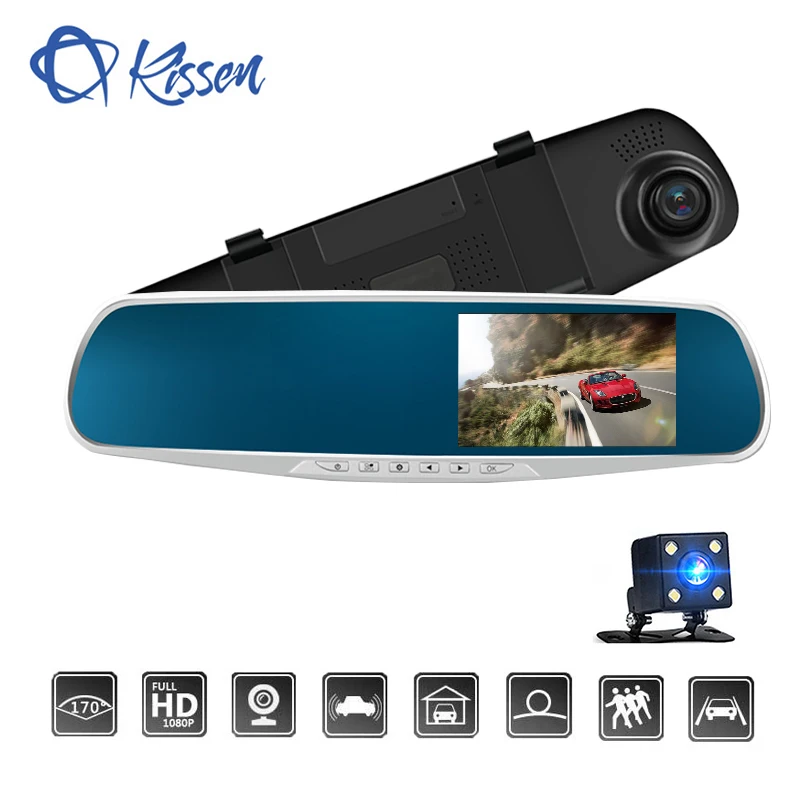 Goede Kissen Auto Dvr Spiegel Dual Lens Achteruitrijcamera Auto Full HD 1080 p Dash Camera Voor Auto Opname 4.3 inch Dash Cam Nachtzicht