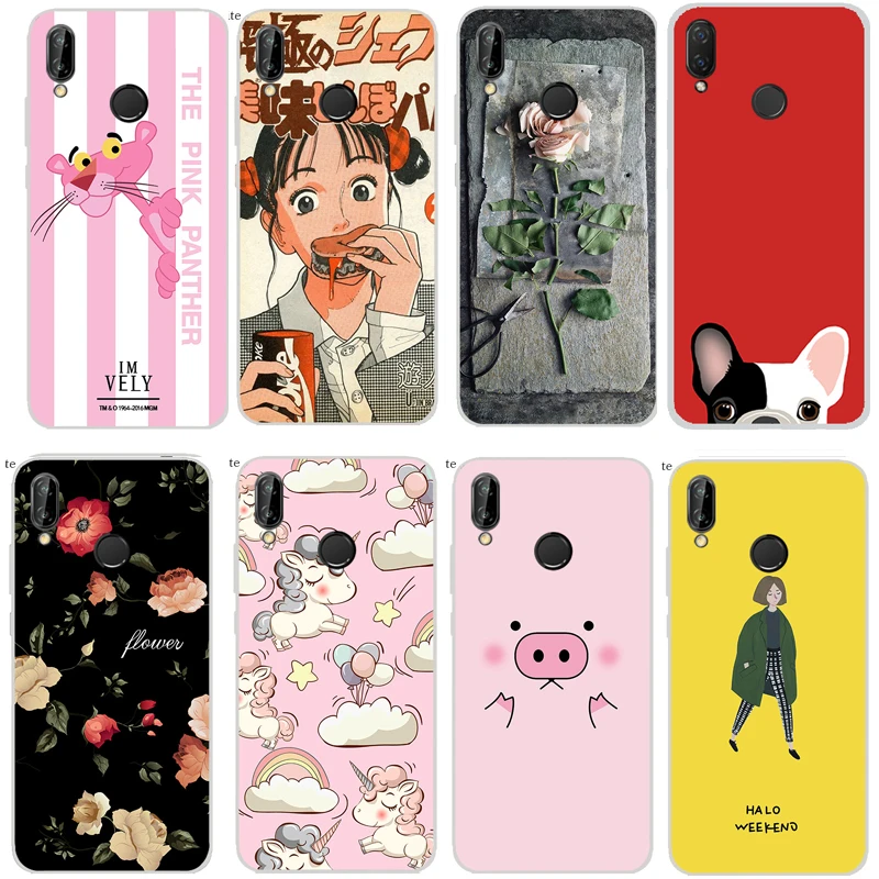Huawei P20 lite Case Cover TPU For Phone Sweet Floral Cute Cat Soft Fashion 100% |