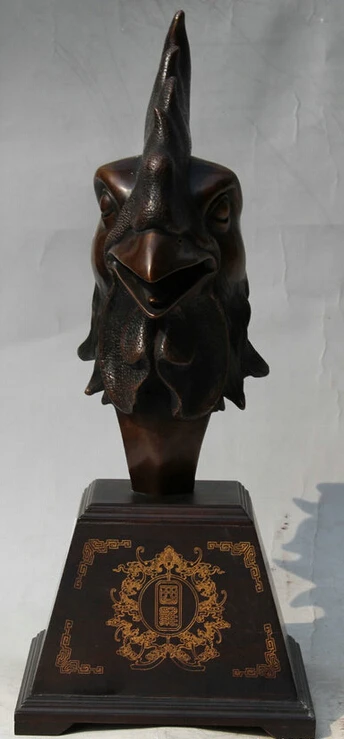 

fast shipping USPS to USA S2493 16" Old Chinese Purple Bronze Palace Zodiac Year Cock Rooster Head Bust Statue