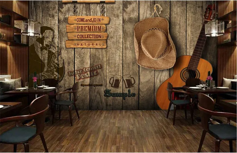 Custom 3D Bar KTV retro wooden wall murals papel de parede ...