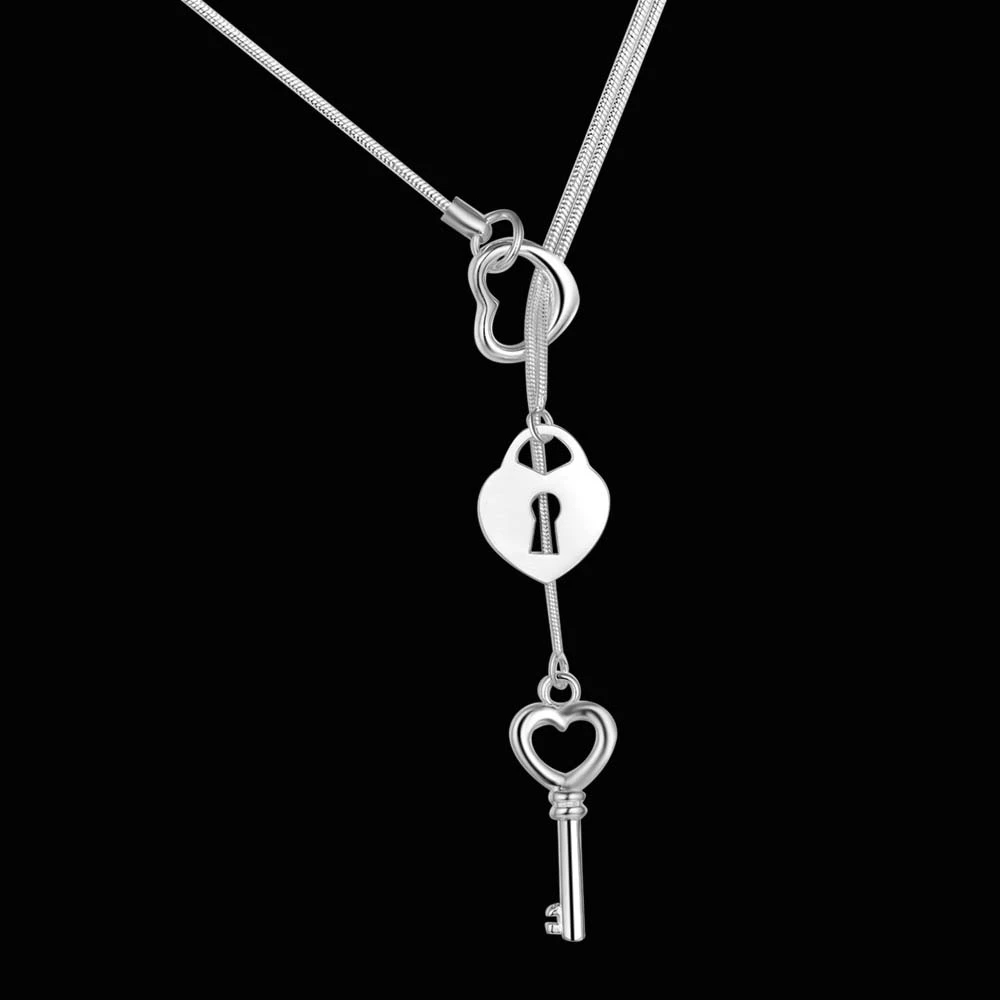 Romantic Necklace Lock&Key Pendant Mulit Chain Fashion Exquisite Necklace Silver Jewelry For