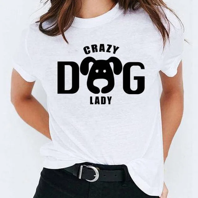 EnjoytheSpirit Women T Shirt Crazy Dog Lady T shirt Vintage Funny