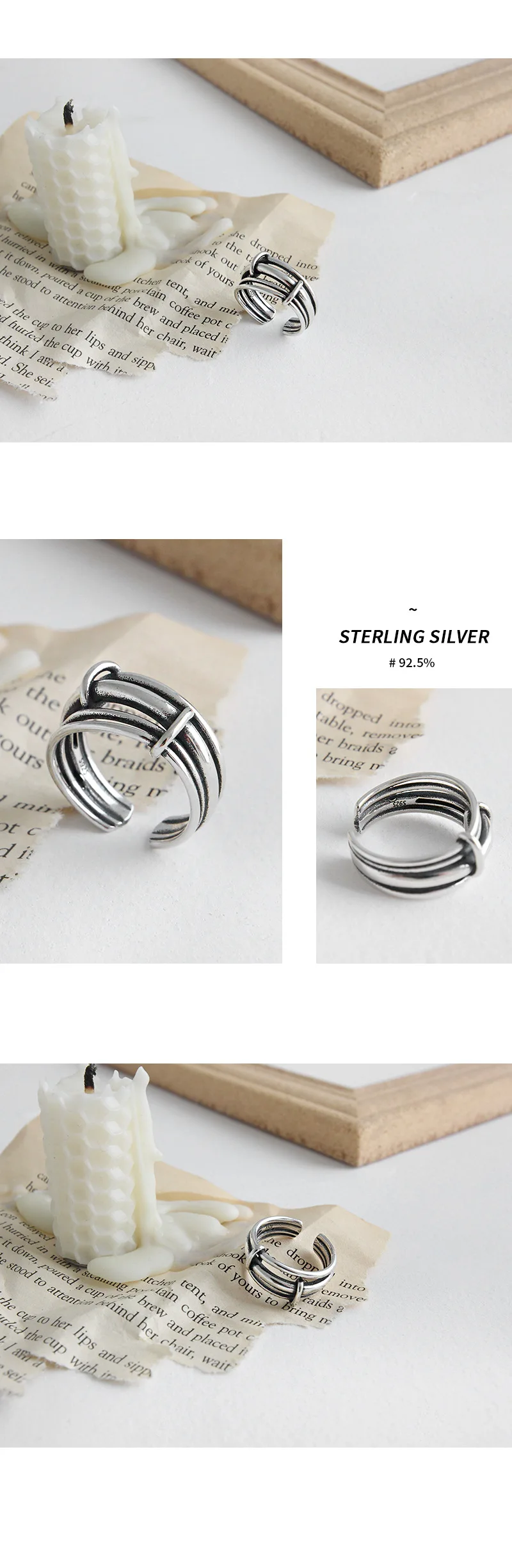 F.I.N.S серебряное кольцо 925 слоистых линий открытые, кольца на палец античное Стерлинговое Серебро широкое обручальное кольцо женская мода хорошее ювелирное изделие
