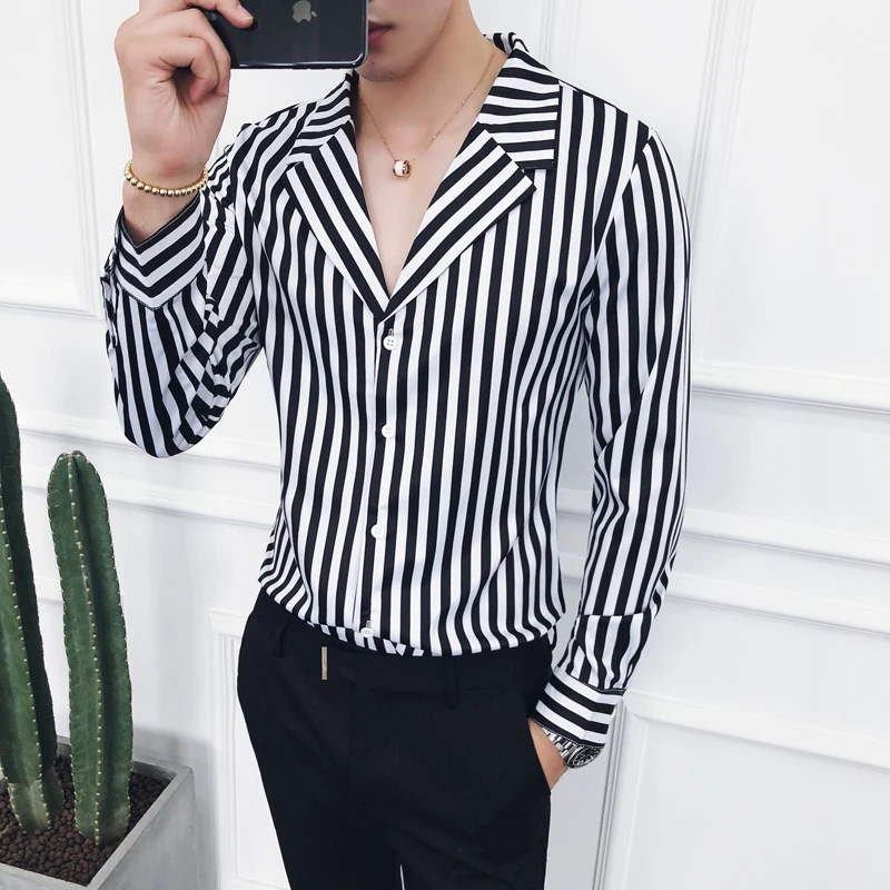 Мужская рубашка с длинным рукавом в полоску Camisa Masculina брендовая Повседневная