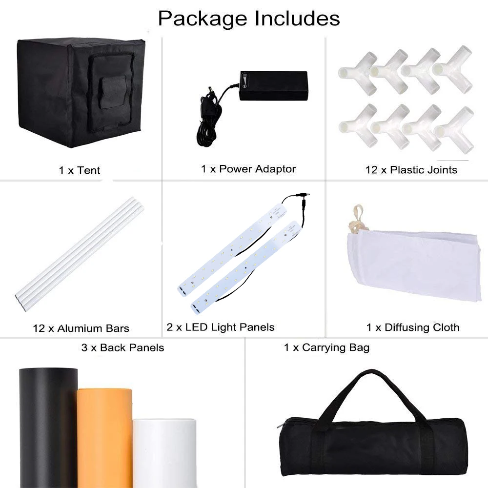 WINGRIDY 60cm LED Folding Photo Studio Softbox Lightbox 60*60 light Tent W60 white yellow black background Accessories box light