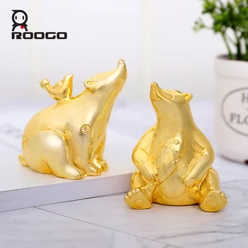 

ROOGO home decoration accessories Golden polar bear ornaments car table decor figurines small statue lovely garden decorations