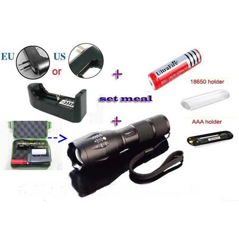 

CREE XML T6 3800 Lumens High Power CREE LED Torches Zoomable CREE LED Flashlights Torch Light Battery Charger with RETAIL BOX