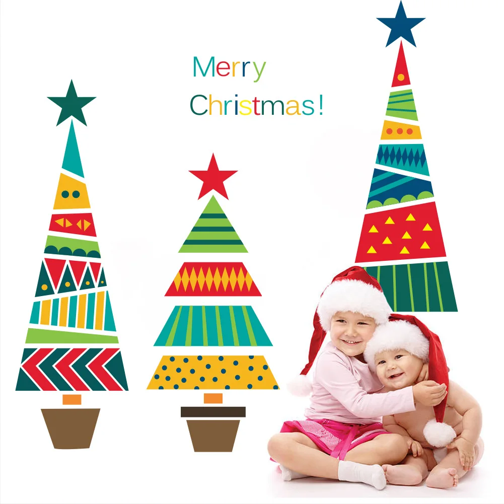 Мультяшная Рождественская елка, подарки, наклейки на стену для детской комнаты, окно магазина, домашний декор, новогодняя роспись, художественные наклейки на стены из ПВХ