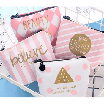 

1pcs Rose Diary cute fresh Pink strip canvas coin purses zipper zero wallet child girl boy women purse,lady coin bag key packet