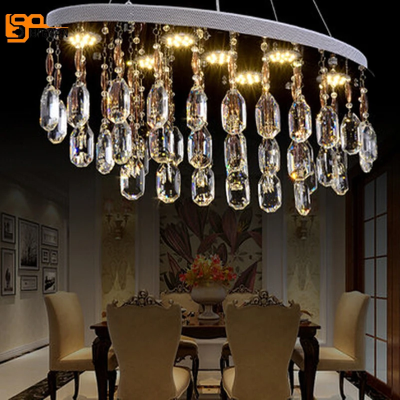 

new oval design crystal pendant lights for dinning room lustre suspension luminaire cristal lampe modern lighting