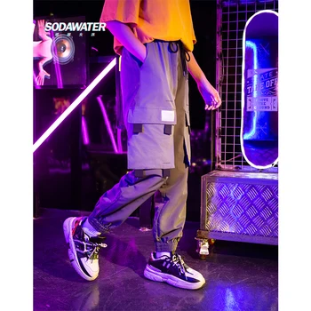 

SODA WATER Pockets Cargo Harem Pants Girl Casual Joggers Baggy Tactical Trousers Hip Hop Streetwear Harem Pants Women9340S