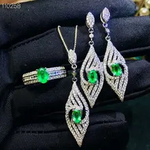 MeiBaPJ натуральный изумруд драгоценный камень L набор ювелирных изделий из стерлингового серебра 925 пробы 3 Siut зеленые ювелирные изделия с камнями для женщин