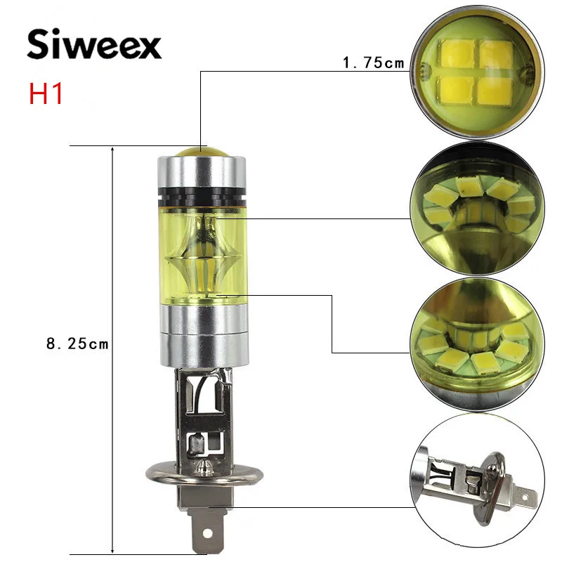 2 шт. 100 Вт H1 H3 H4 H7 H8 H13 H16 20 SMD высокомощный супер яркий золотой светодиодный