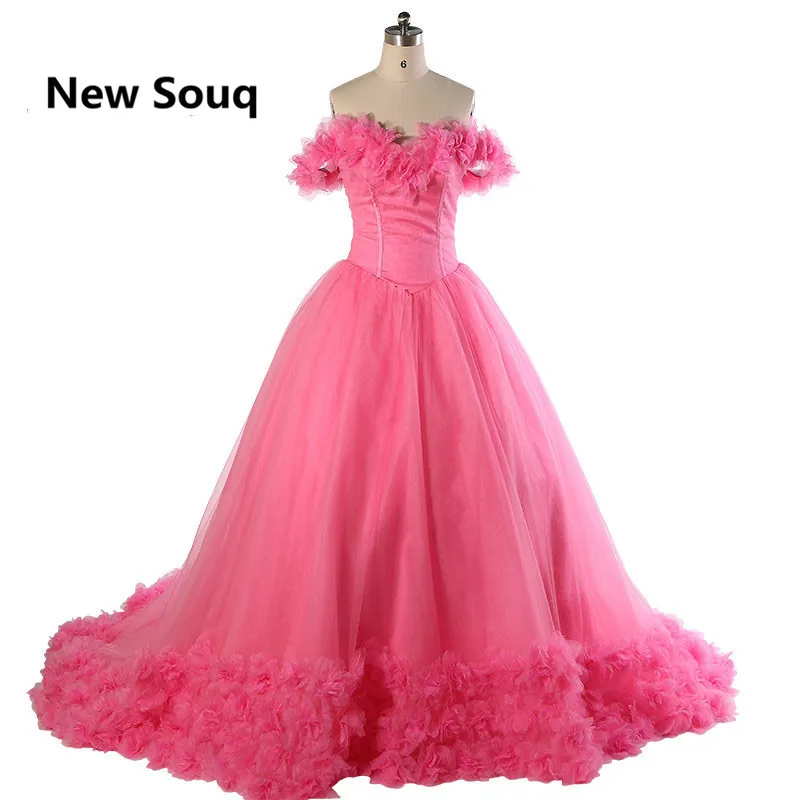 

2019 New Ball Gown Wedding Dresses robe de mariee Bridal Dress Off Shoulder 3D Flower Wedding Gowns vestidos de noiva