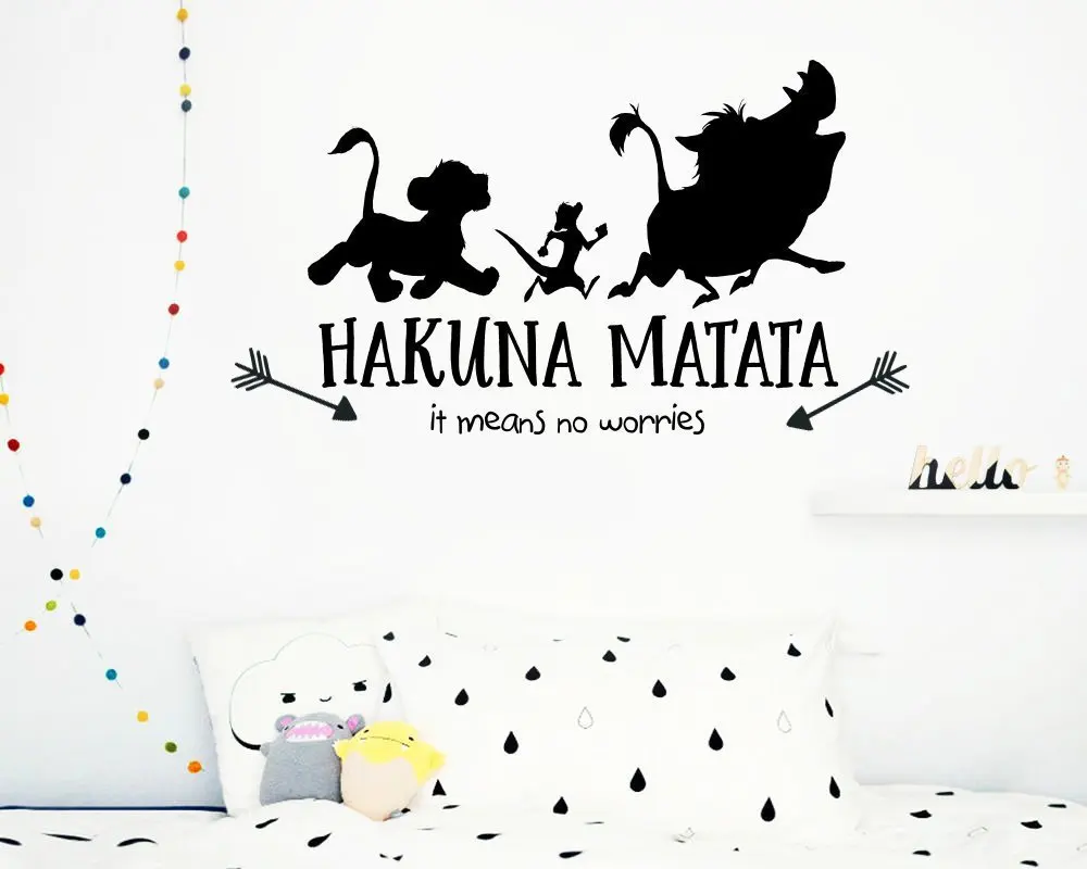 Cartoon Movie Character Vinyl Wall Sticker Hakuna Matata Lion King Wall Decal for Kids Rooms Quote Decals Bedroom Decor Mural