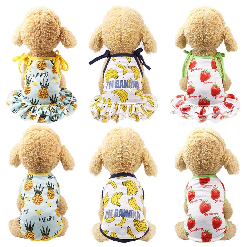 

Small Large Dog Summer Dresses Vest Top Puppy Pet Pineapple Strawberry Banana Dress Apparel Cats Dog Shirts Cartoon Cute Clothes