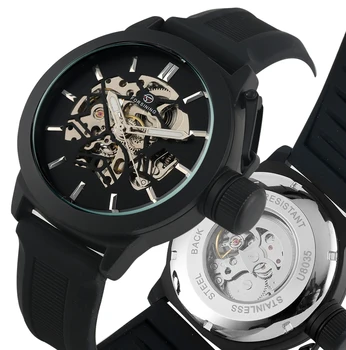 

Concise Automatic Mechanical Watches Self Wind Classic Steel Skeleton Watches Fashion Silicone Strap Mechanical Wristwatches