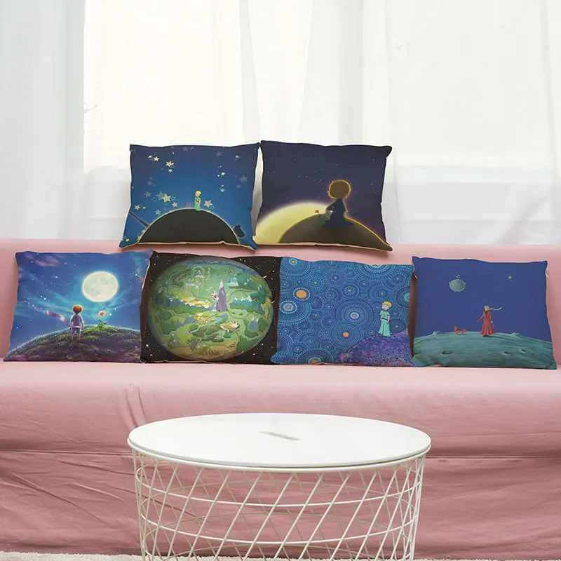 

45cm*45cm Cushion cover Anime little prince design linen/cotton sofa pillow case Home decorative pillow cover