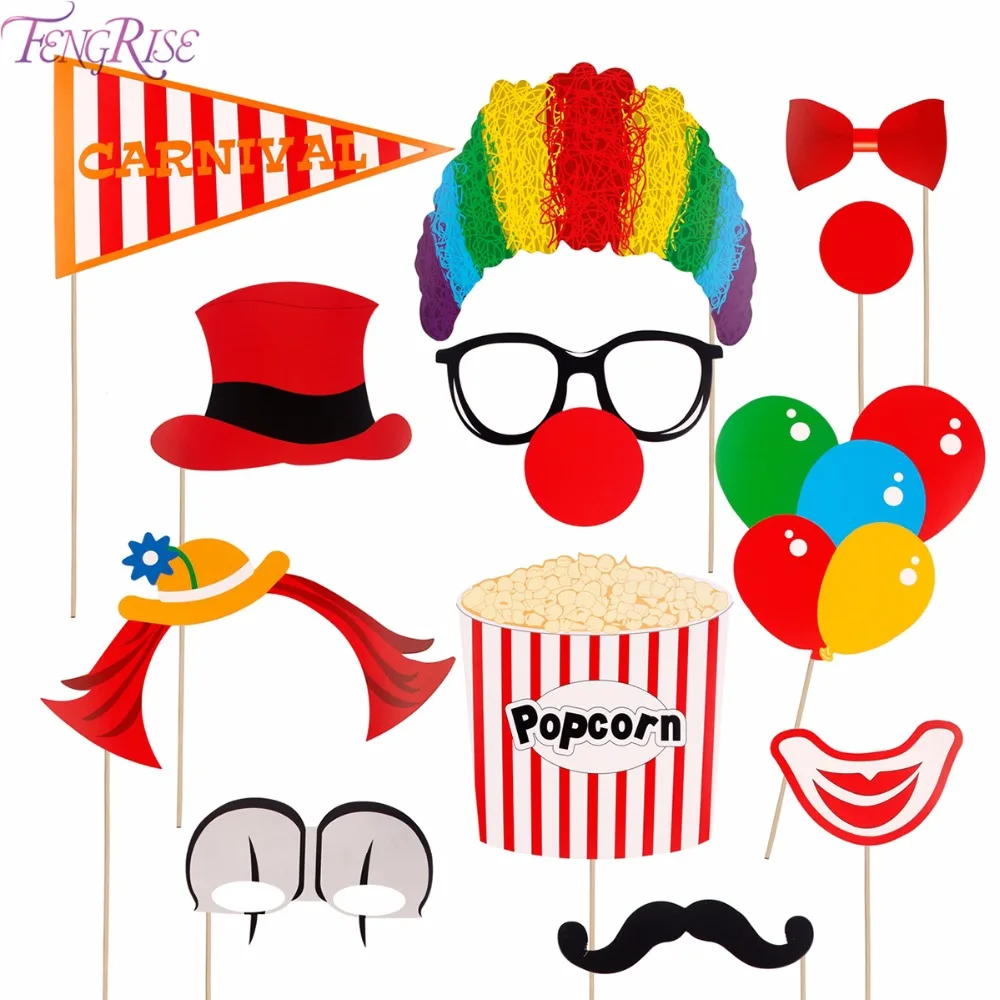 FENGRISE 12 шт. клоун реквизит для фотографий Забавный Цирк Клоун Маска; фотобудка карнавал вечерние Декор день рождения уличные вечерние принадлежности