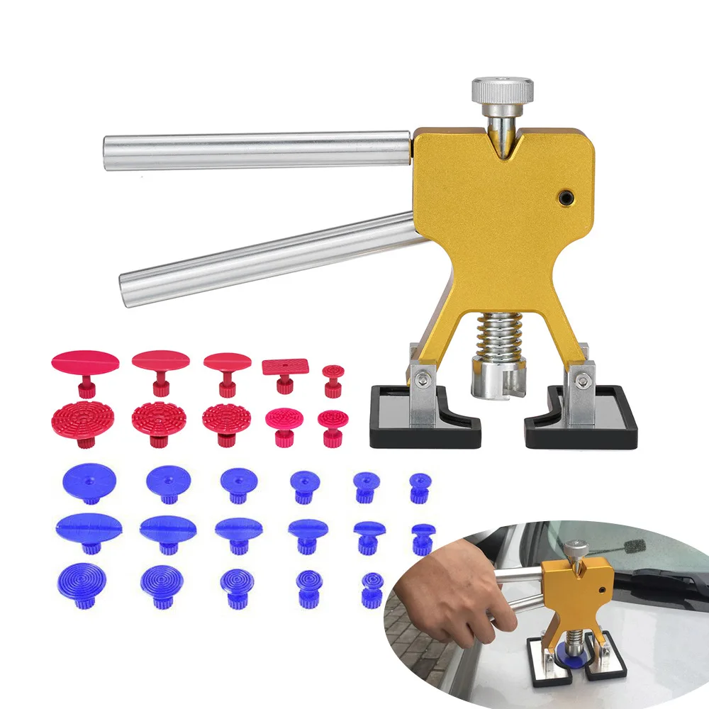 

Paintless Dent Puller Removal Repair Tools Kit Gold Car Dent Puller Suction Cup with 28pcs Glue Puller Tabs Auto Dent Remover