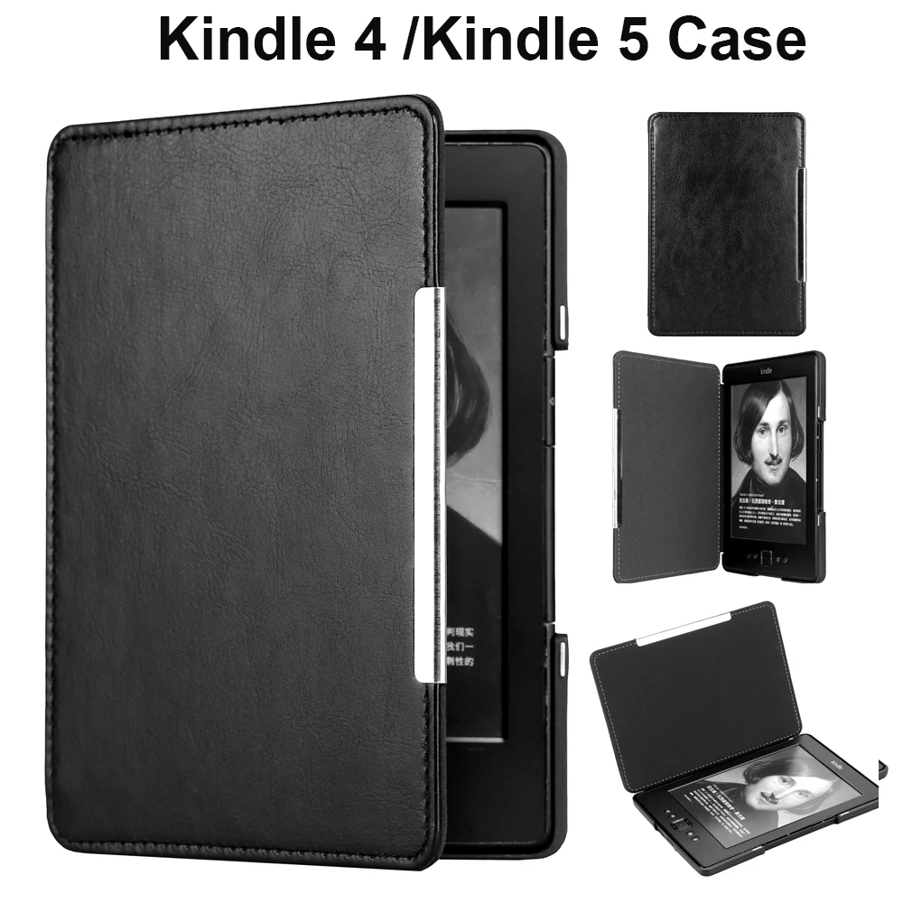 

For Kindle 4 Case PU Leather Cover sleeve for Amazon kindle 5 Gadget of kindle Protective Shell Auto Magnetic Absorb Funda Cover