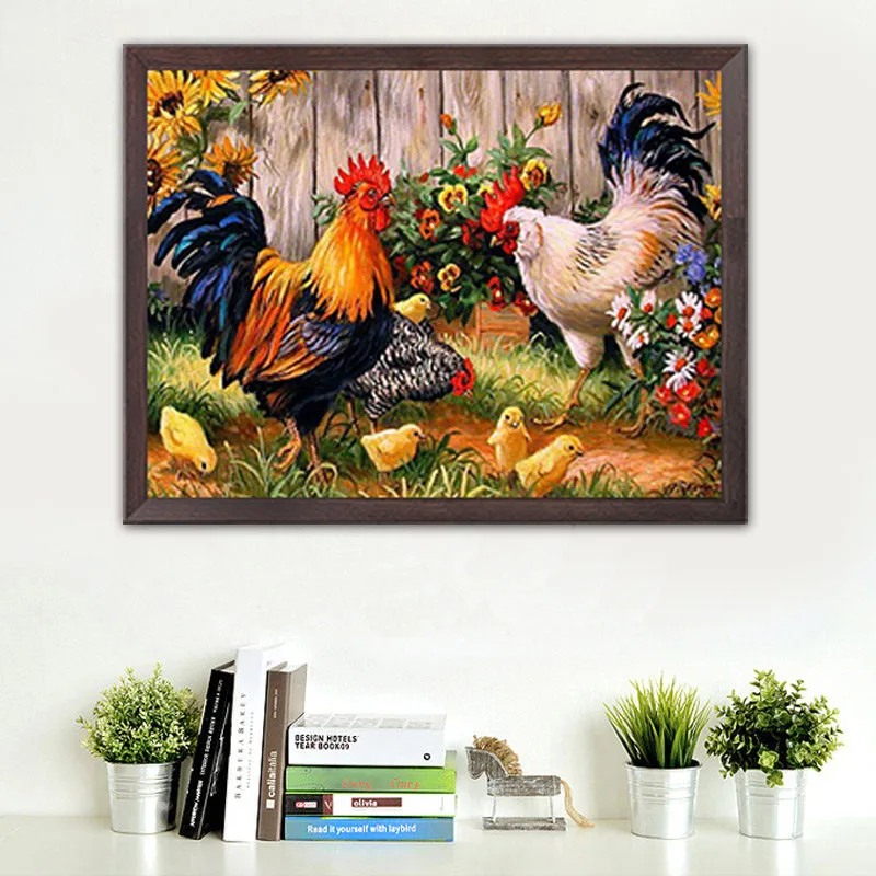 

DIY Chickens Garden Diamond Mosaic Painting Scenic Diamond Embroidery Painting Round Drill Diamond Cross Stitch Craft Home Decor
