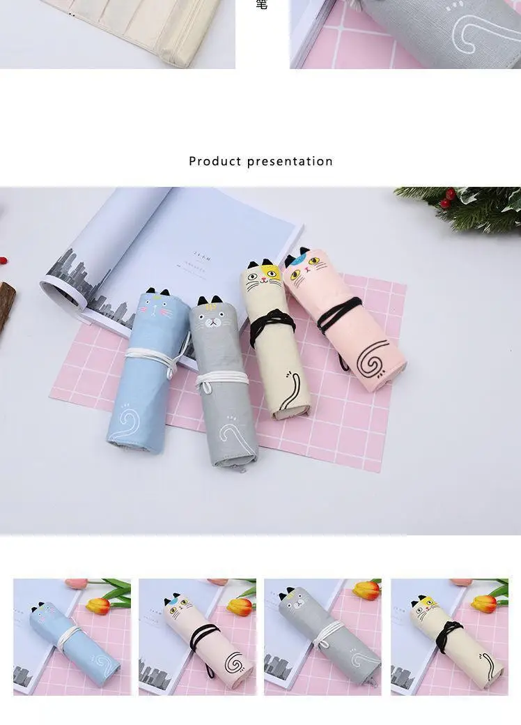 Gato Kawaii Lona Escola Caixa de Lápis Caneta Bolsa de Lona Penal para Meninos das Meninas Bonito Grande Caixa de Papelaria Pencilcase Penalidades Bts Ferramenta 20 Kawaii gato lona escola lápis caso lona