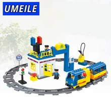 UMEILE Brand 59Pcs Original City Electric Train Track Policeman Block Set Brick Kids Toys Compatible With