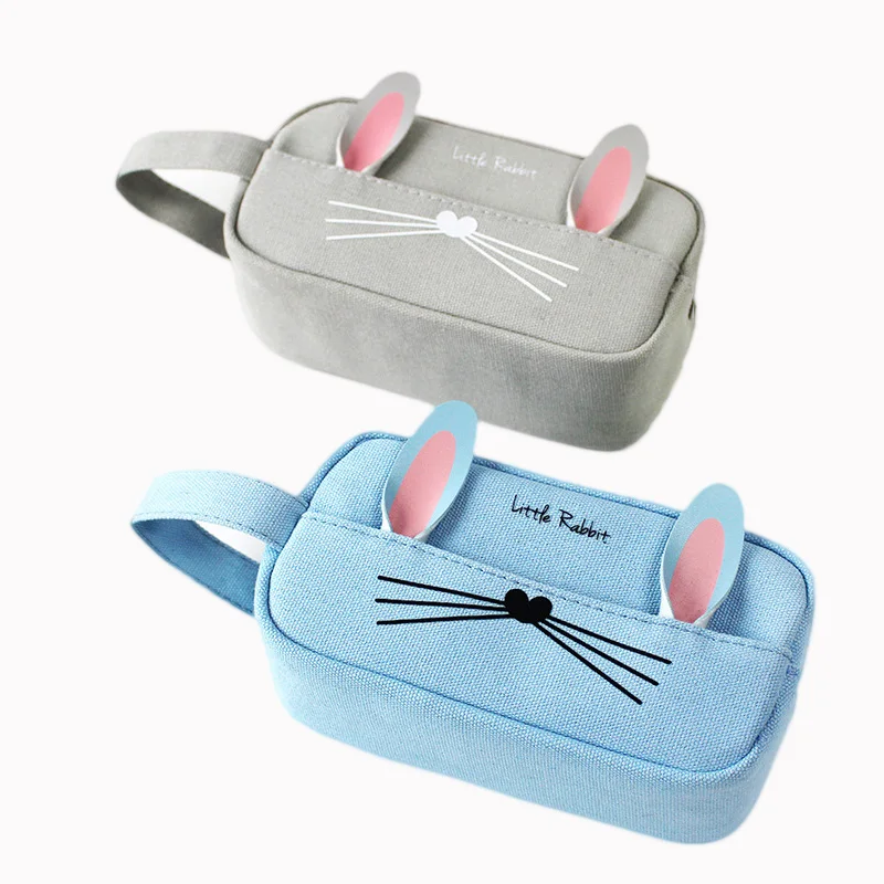 

Creative Rabbit Pencil Case Canvas Large Pen Box Kawaii Cat Bags For Student Girl Gift Cute School Stationery Supplies etui