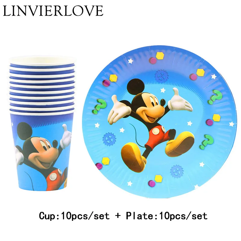 

20pcs/set Cartoon Mickey Paper Cups+Plates Weddiing Birthday Decoration Baby Shower Festival For Kids Tableware Party Supplies