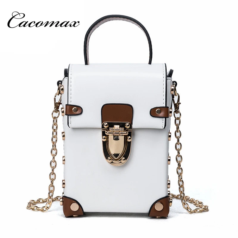 

Queenplus 2018 Women's Personality rivets mini box bag Korean version chain hit color female Messenger bag shoulder bag femme