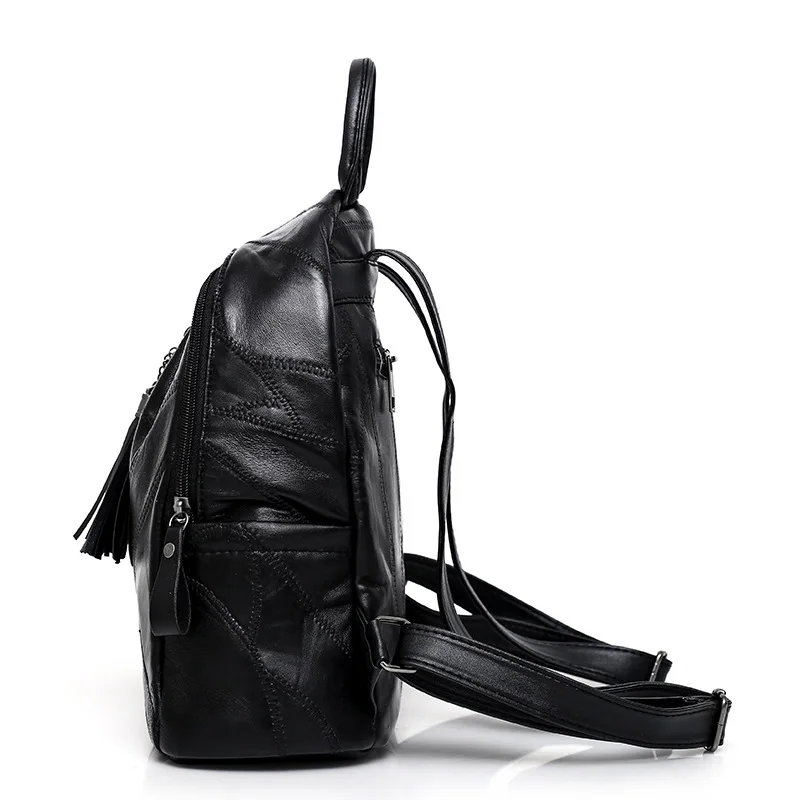 Rdywbu de cuero genuino borlas mochila de moda de las mujeres de piel de Oveja Negra de viaje mochila chicas saco un Dos bolsas de la escuela Mochilas B623